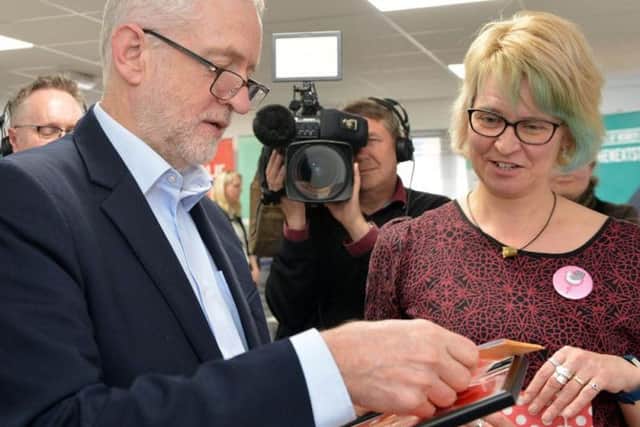 Mr Corbyn with Dawn Abey. Picture by Brian Eyre.