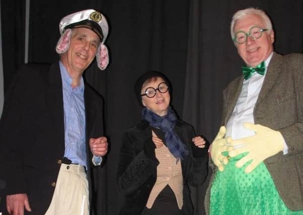Tim Smallwood (Ratty), Fiona Johnston (Mole) & Paul Archer (Toad) in HADIT's production of The Wind in the Willows.