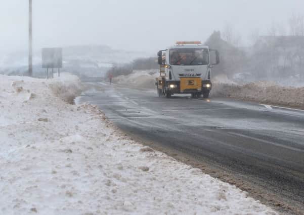 Snow blowing across the A6 in Derbyshire earlier this month.