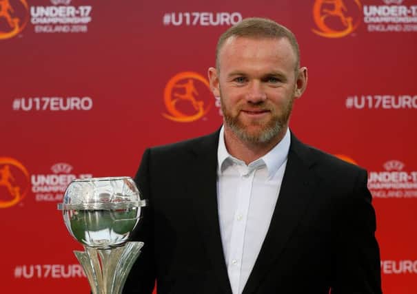 Wayne Rooney with the trophy before the UEFA European U17 Championship Finals draw at St. George's Park, Burton upon Trent, UK on the 5th April 2018. 

Photo: Lynne Cameron for FA
