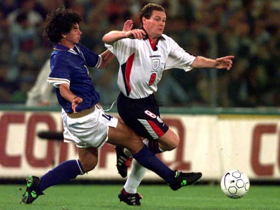 Paul Gascoigne in action against Italy in 1997