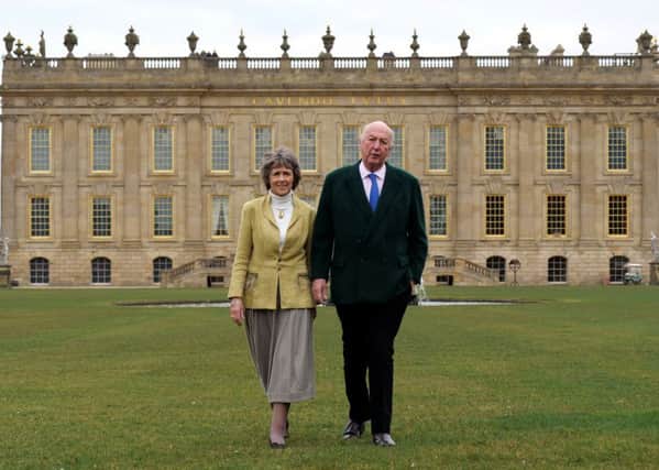 The Duke and Duchess on the South Lawn as the last of the scaffolding is removed from Chatsworth House. The largest renovation in over 200 years is nearing completion in time for the new season opening on March 24th. Picture Scott Merrylees