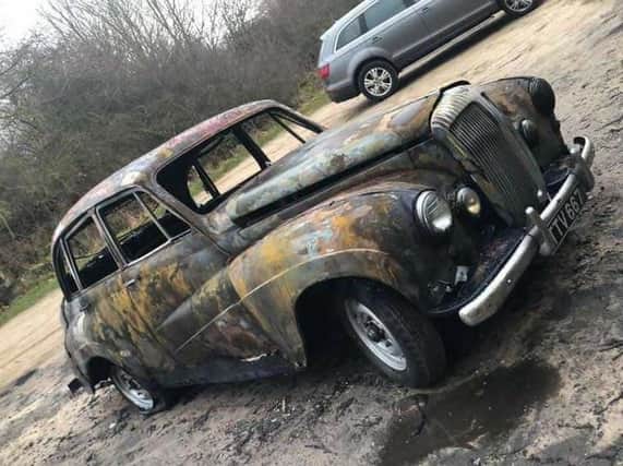 The burned-out classic car. Picture by Jodie Langley.