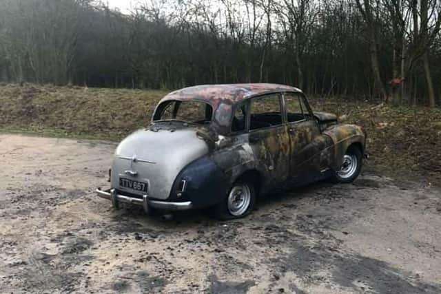 The burned-out classic car. Picture by Jodie Langley.