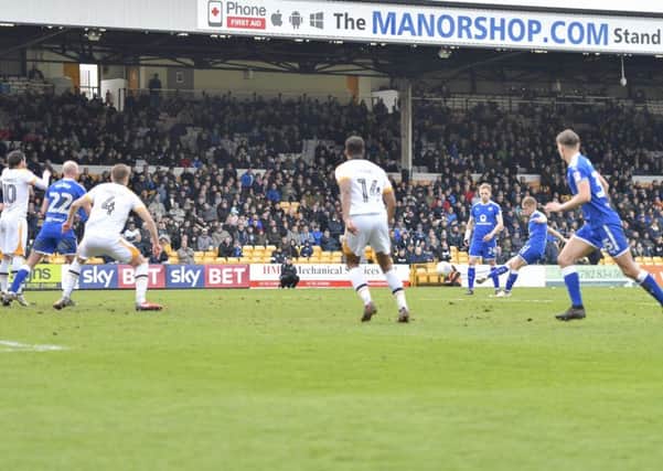 ChesterfieldÃ¢Â¬"s Louis Reed scores his sides equaliser from a free kick: Picture by Steve Flynn/AHPIX.com, Football: Skybet League Two match Port Vale -V- Chesterfield at Vale Park, Burslem, Staffordshire, England on copyright picture Howard Roe 07973 739229