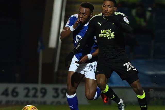Picture Andrew Roe/AHPIX LTD, Football, EFL Sky Bet League Two, Chesterfield v Cambridge United, Proact Stadium, 13/02/18, K.O 7.45pm
Chesterfield's Dylan Mottley-Henry battles with Cambridge's Jevani Brown
Andrew Roe>>>>>>>07826527594