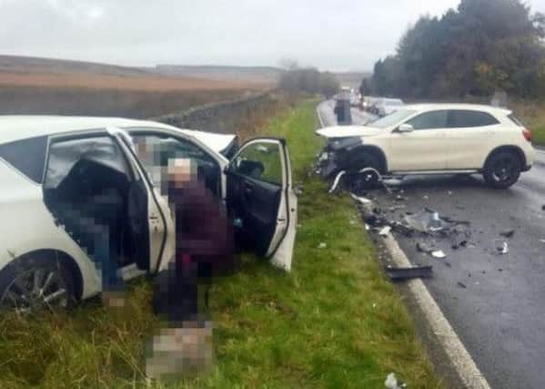 Former Chesterfield FC player Jordan Flores has been fined after he was involved in a serious collision, pictured, on the A619 Baslow Road, at Wadshelf, Chesterfield.