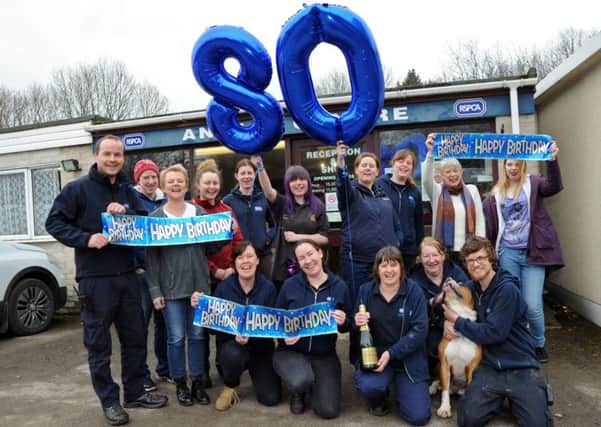 Staff, volunteers and friends of the Chesterfield RSPCA help celebrate the branch's 80th anniversary.