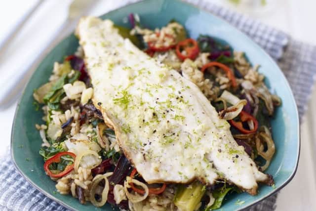 Malaysian Spiced sea bass with brown rice. Photo by Jason Ingram.