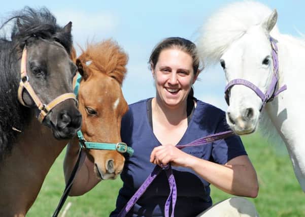 Rebekah Spackman with her miniture ponies, Sea Dancer, Sea Trinity and Flame of Faith.