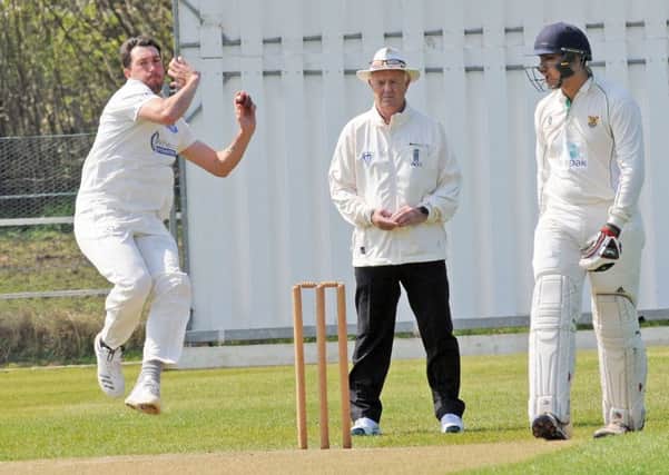 Fast bowler Mark Footitt in action in club cricket last weekend. (PHOTO BY: Anne Shelley)