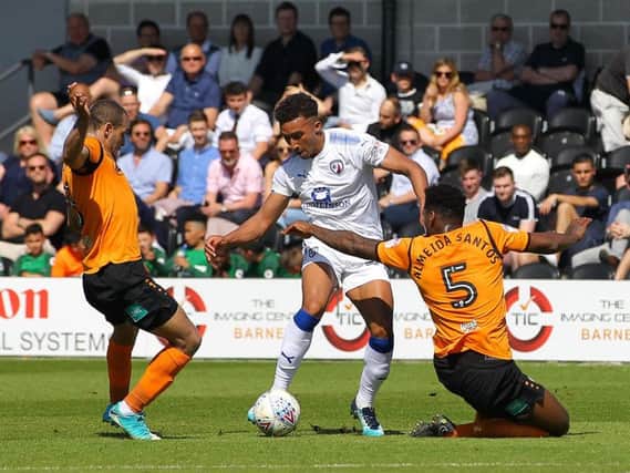 Jacob Brown in action at Barnet.