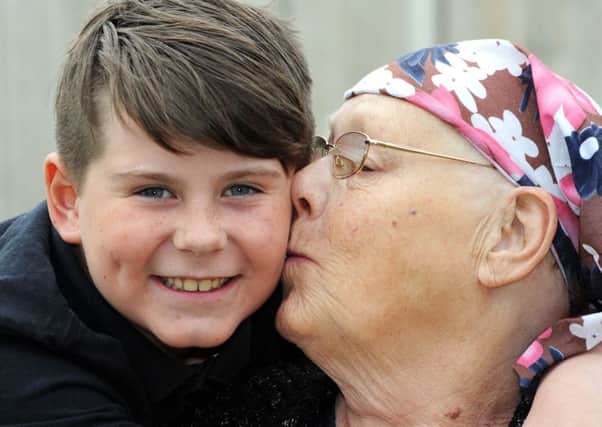Charlie Moran with his nan, Gloria, for whom is doing a sponsored walk from Alfreton to Chesterfield.