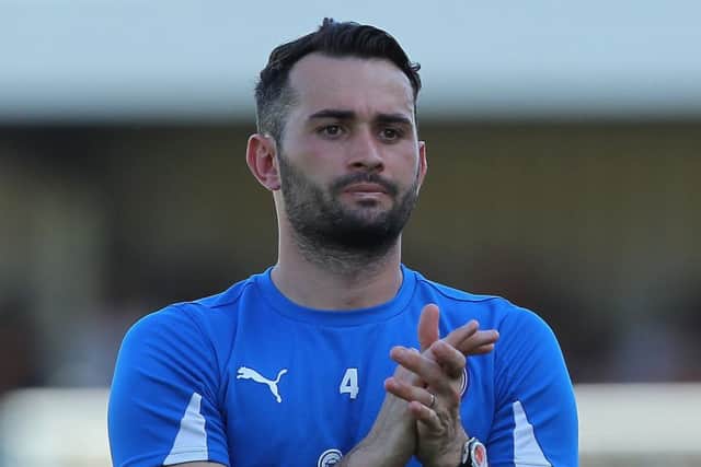 Picture by Gareth Williams/AHPIX.com; Football; Sky Bet League Two; Barnet v Chesterfield FC; 05/05/2018 KO 15:00; The Hive Stadium; copyright picture; Howard Roe/AHPIX.com; Spireites' defender Sam Hird thanks the travelling fans