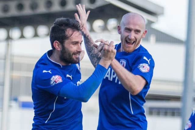 Chesterfield vs Walsall - Sam Hird celebrates with Drew Talbot - Pic By James Williamson