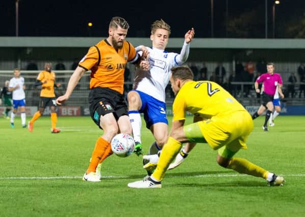 Barnet vs Mansfield Town - Danny Rose of Mansfield Town is beaten to the ball by Craig Ross of Barnet - Pic By James Williamson