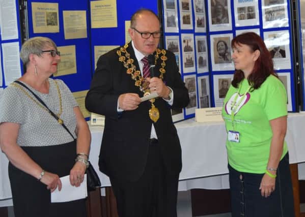 Chesterfield Mayor Stuart Brittain at Chesterfield and District Family History Society's showcase at the Proact stadium, Chesterfield.