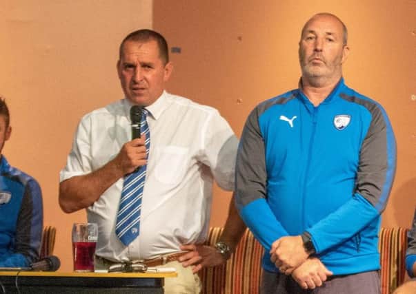 Martin Allen and his staff face questions from Town fans at a Q and A (Pic: Tina Jenner)