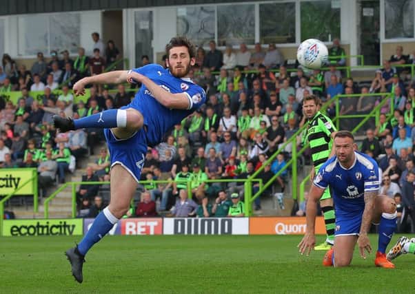 Picture by Gareth Williams/AHPIX.com; Football; Sky Bet League Two; Forest Green Rovers v Chesterfield FC; 21/04/2018 KO 15:00; The New Lawn; copyright picture; Howard Roe/AHPIX.com; Spireites' Jak McCourt goes close early on