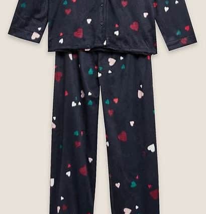 M&amp;S Fleece Heart Print Pyjama Set